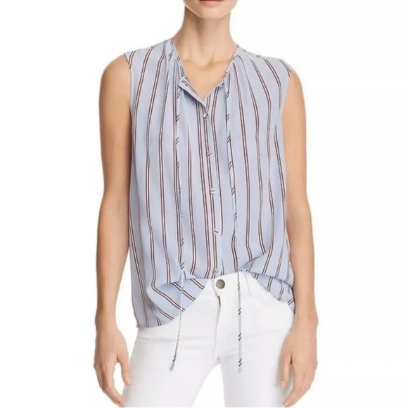 FRAME Light Blue Striped Button Down 100% Silk Sleeveless Blouse Top Sz. XS - Picture 1 of 4